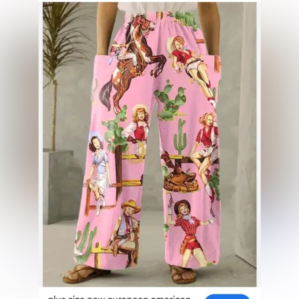 Vintage The Cats Pajamas Cowboy Western Pajama Pants Pink Large